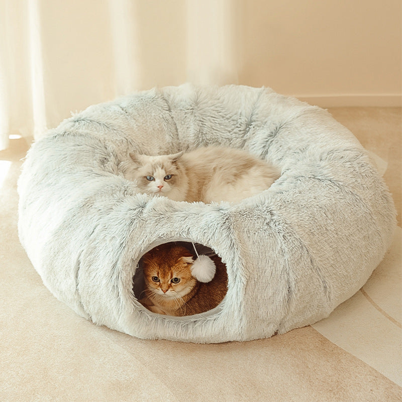 Plush Cat Tunnel with Play Bed