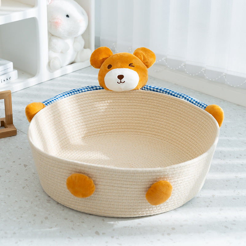 Pretty Handwoven Cotton Rope Cat Bed, Designed in the Shape of an Animal