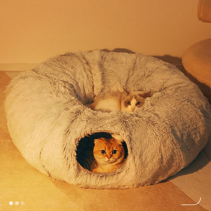 Plush Cat Tunnel with Play Bed