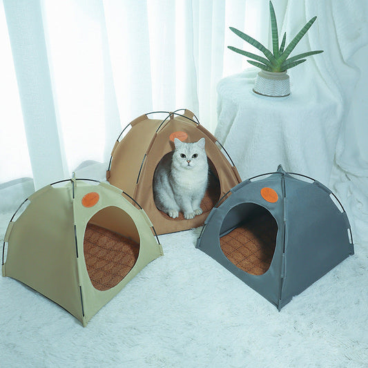 Premium Cat Tent with Rattan Mat