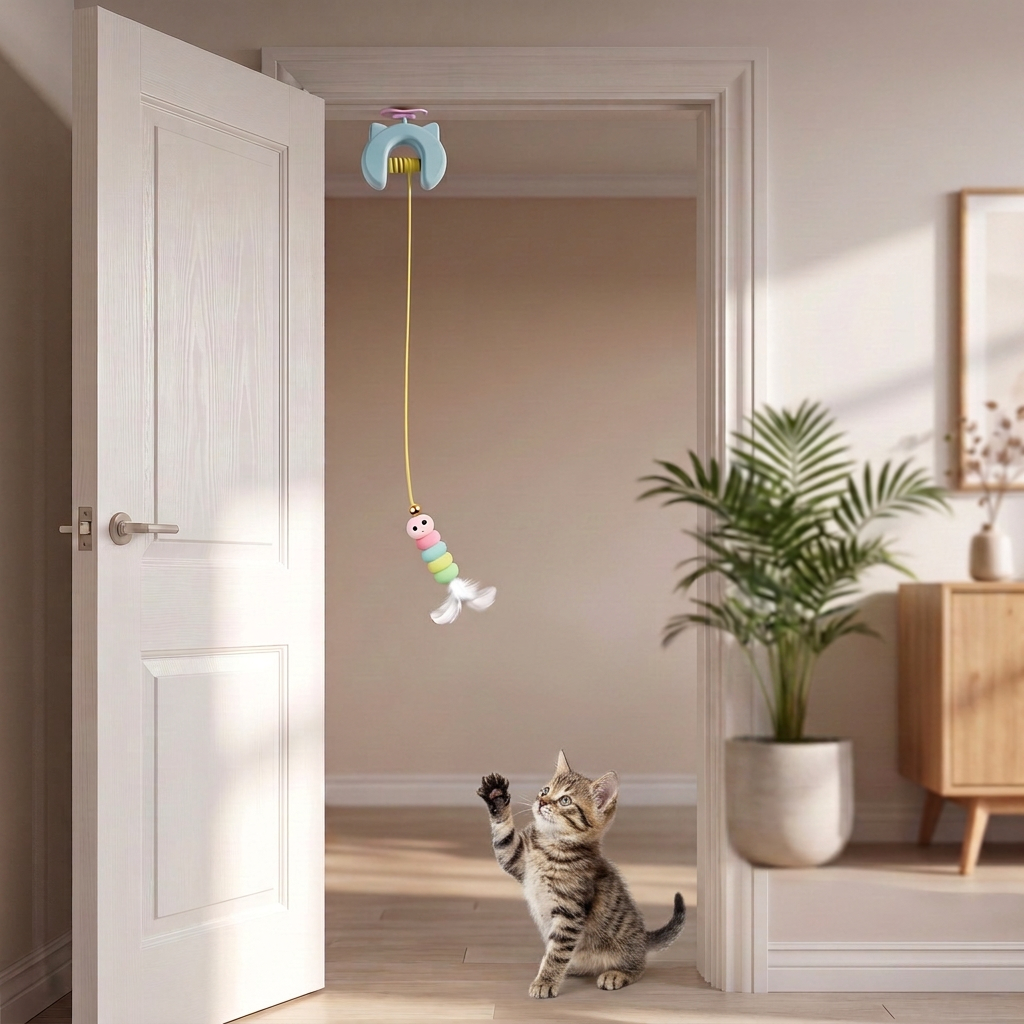 Rechargeable Hanging Door Cat Toy with Interactive Flying Feather