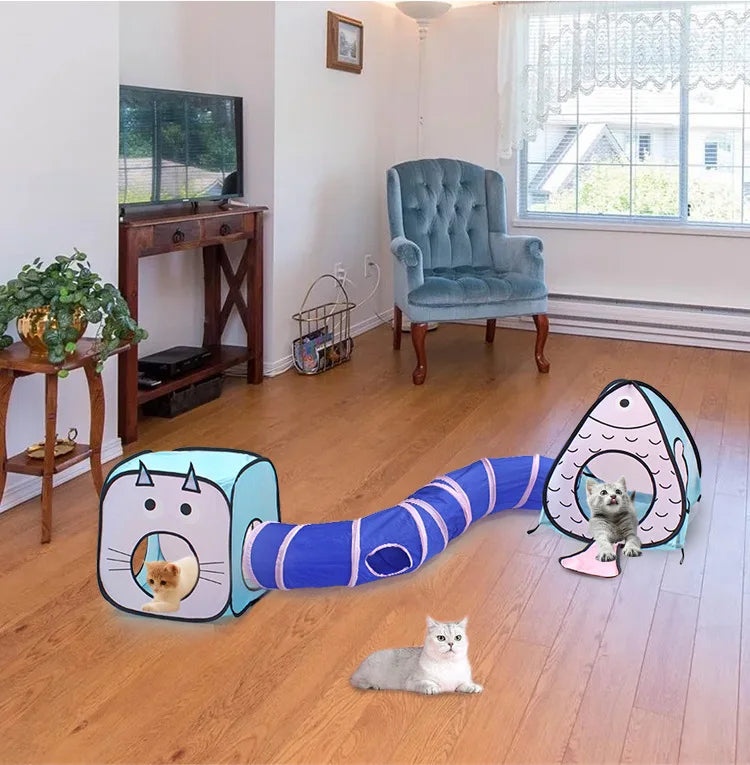 Cat Toys Tunnel with Cat House – Interactive Play Cave for Pets ...