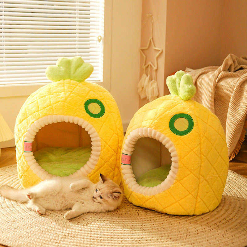 Pineapple – Soft and Comfortable Sleeping Cave for Cats, Fruit-Design Pet Bed