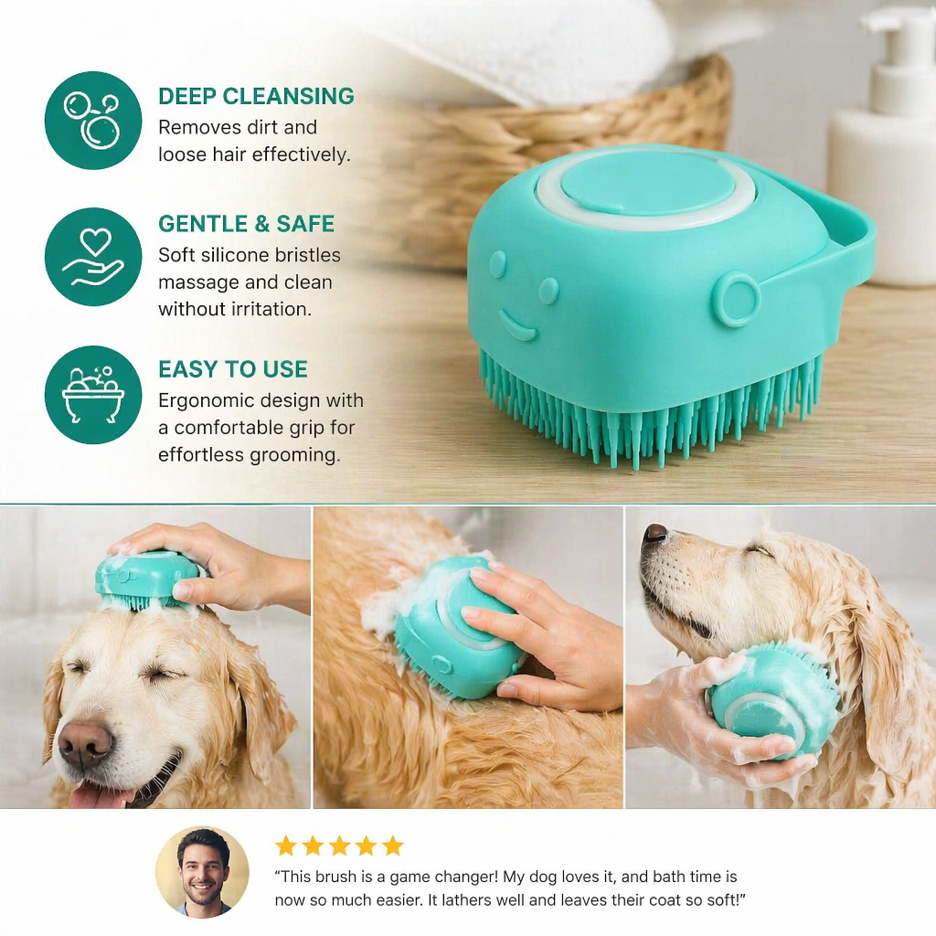 Practical 2-in-1 Professional Dog Bath Brush – Deep Cleaning & Massage in One Step