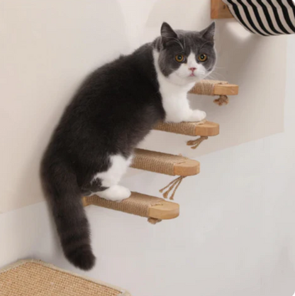 Deluxe Cat Climbing Stairs – Wall-Mounted with Sisal Rope