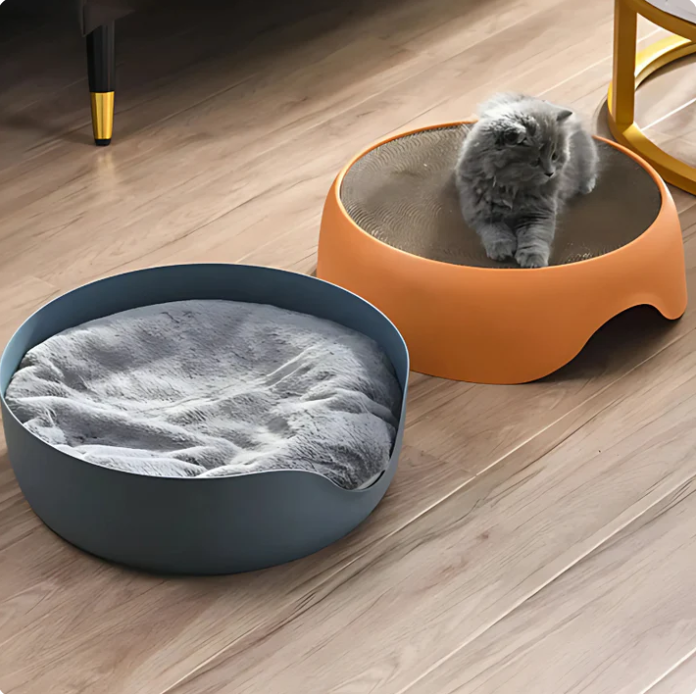 Multifunctional Cat Bed with Scratching Surface and Resting Cushion