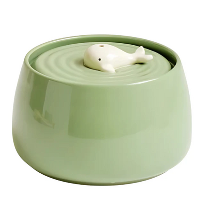 Elegant Feeding Station With Ceramic Bowls And Wooden Base