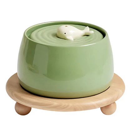 Elegant Feeding Station With Ceramic Bowls And Wooden Base