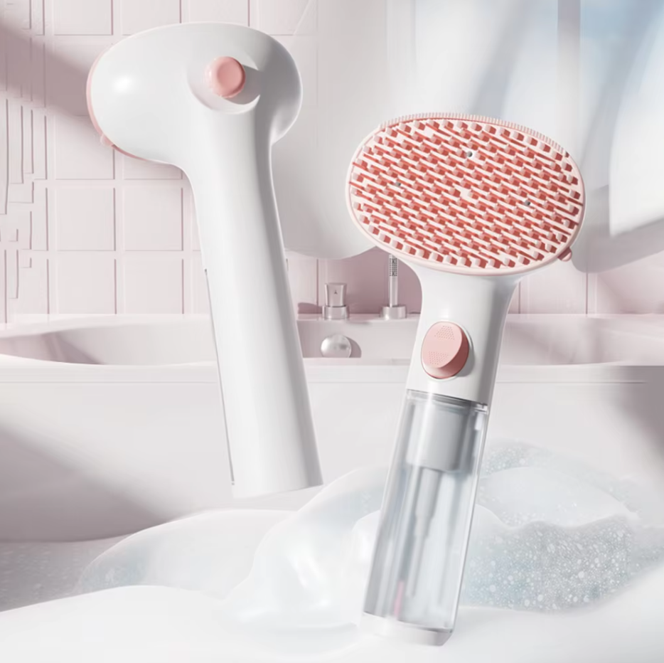 Dry Foam Brush for Pets with Built-In Cleaning Dispenser