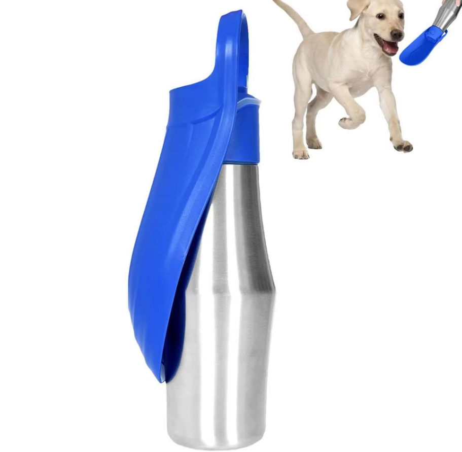 Stainless Steel Dog Water Bottle - Portable Water Dispenser with Collapsible Bowl