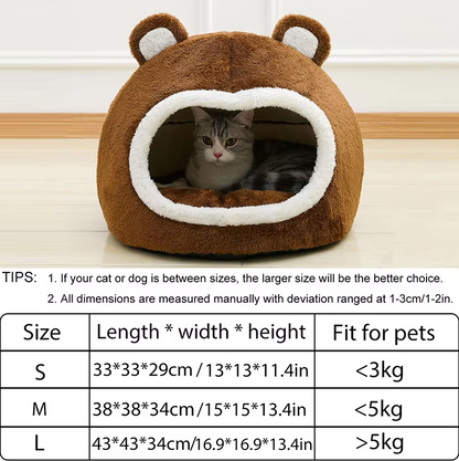 The Bear Cave - Soft Cat Bed with Non-Slip Bottom and Thick Padding