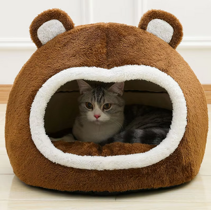 The Bear Cave - Soft Cat Bed with Non-Slip Bottom and Thick Padding