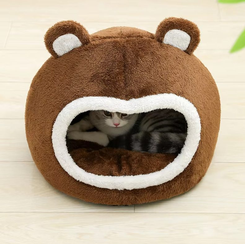 The Bear Cave - Soft Cat Bed with Non-Slip Bottom and Thick Padding
