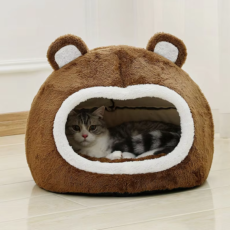 The Bear Cave - Soft Cat Bed with Non-Slip Bottom and Thick Padding