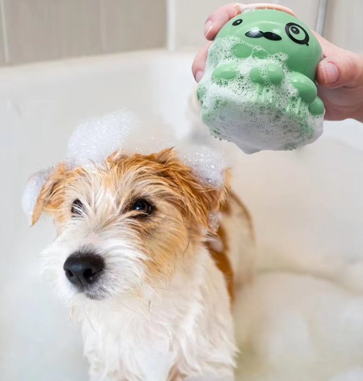 Silicone Pet Brush with Foam Dispenser - Effective Coat Care for Dogs and Cats