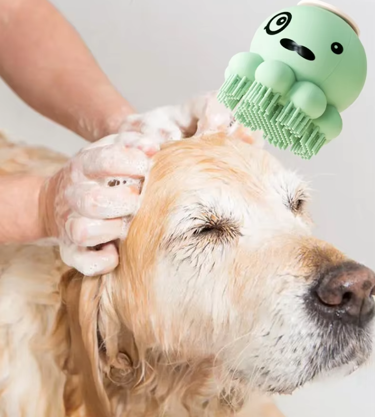 Silicone Pet Brush with Foam Dispenser - Effective Coat Care for Dogs and Cats