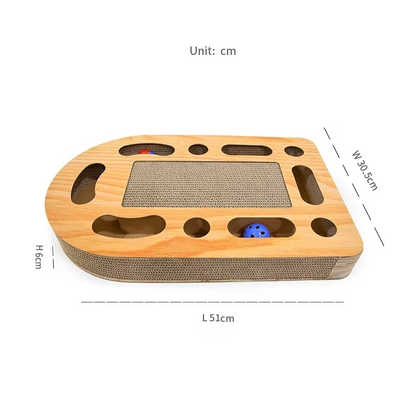 Cat Scratching Board with Toys – Corrugated Cardboard Scratching Mat with Wooden Frame