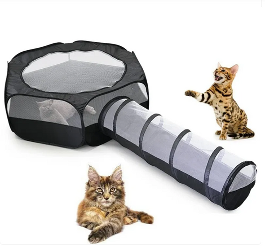 Cat Play Tunnel and House - Foldable Scratcher and Tent for Cats