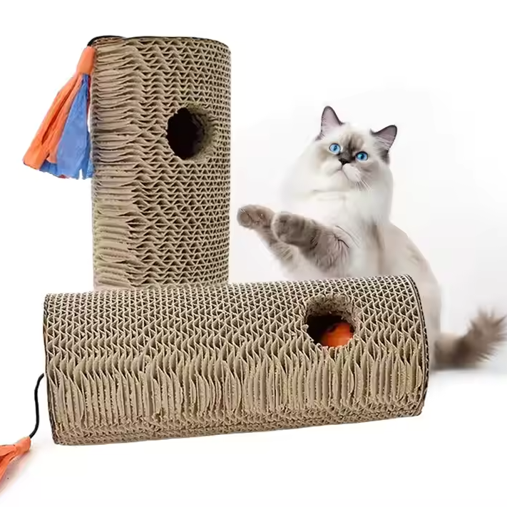 Cardboard Cat Scratching Roll - Scratching Toy with Multicolored Fringe and Hole