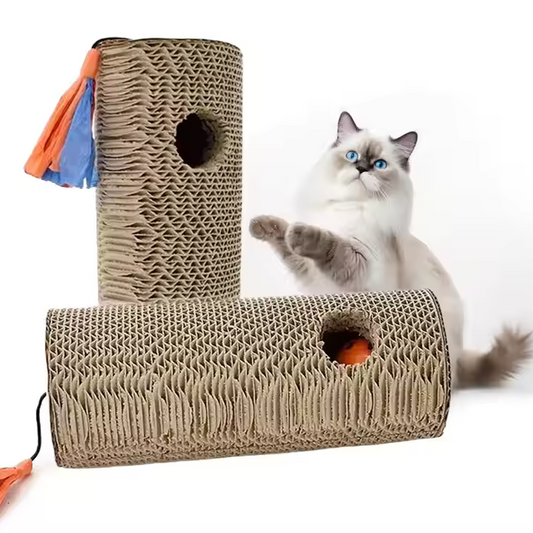 Cardboard Cat Scratching Roll - Scratching Toy with Multicolored Fringe and Hole