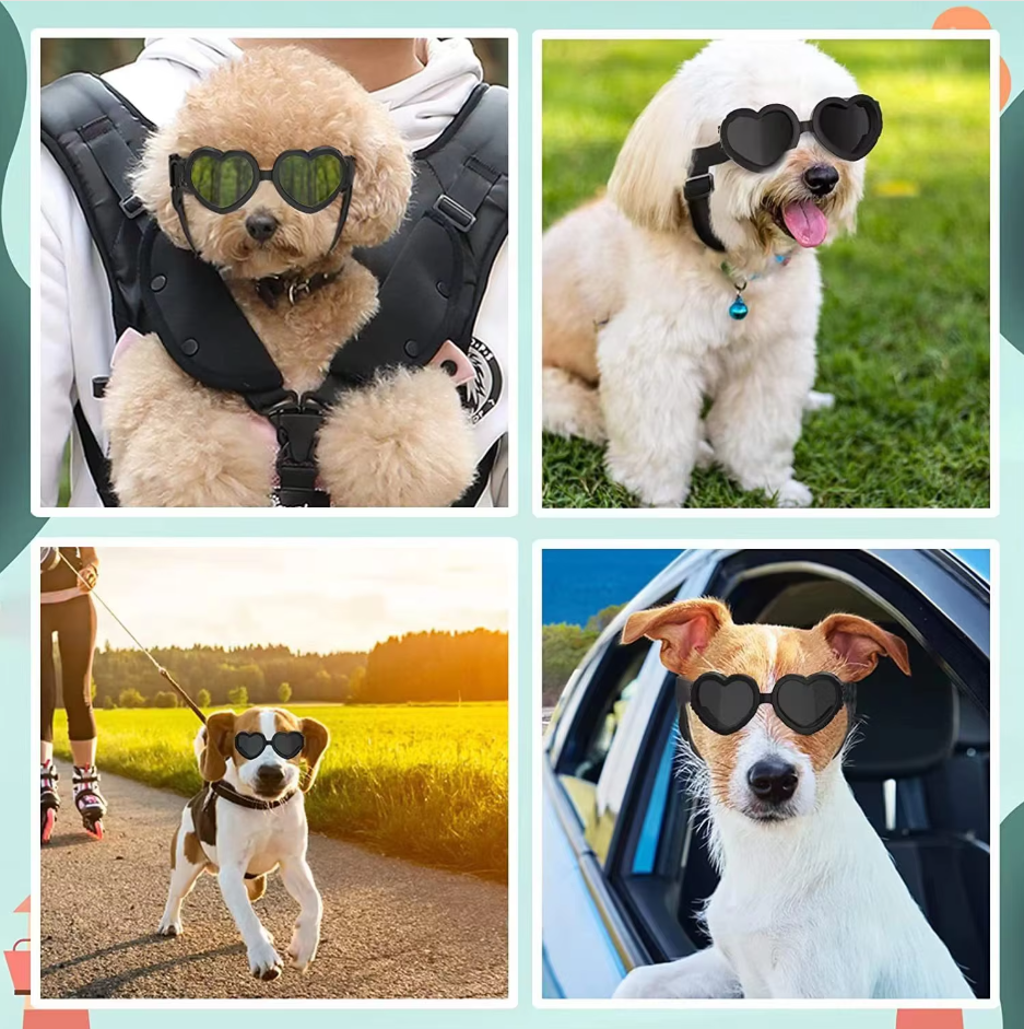 Heart-Shaped Dog Sunglasses with Adjustable Headband - UV Protection for Dog's Eyes