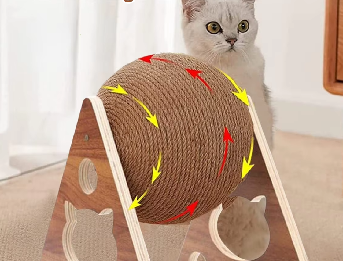 360° Cat Scratching Ball – Innovative Cat Tree with Rotating Sisal Ball and Solid Wood Frame