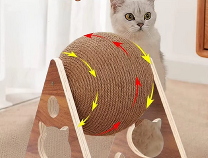 360° Cat Scratching Ball – Innovative Cat Tree with Rotating Sisal Ball and Solid Wood Frame