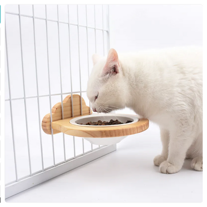 Hanging Bowl for Cats - Wall Mount Support with Cloud-Shaped Wooden Frame