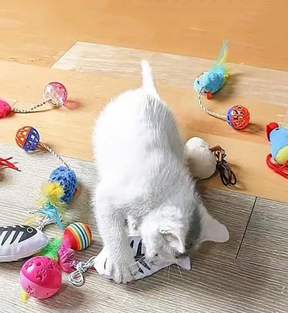 Cat Toy Set - Plush Mouse with Feather Balls