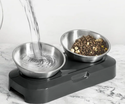 Double Cat Bowl in Stainless Steel with Stand