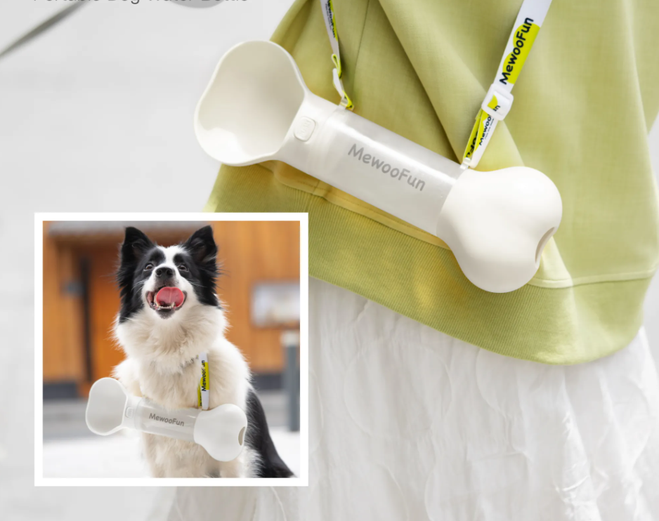 Dog Water Bottle in the Shape of a Bone - Portable Water Dispenser with Bowl