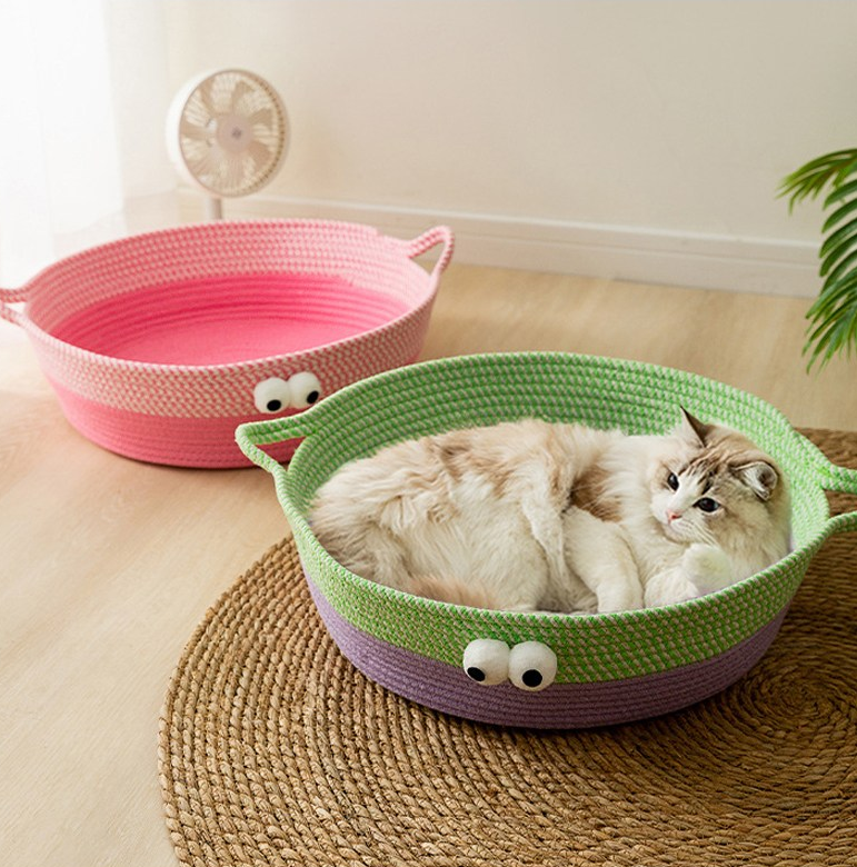 Pretty Handwoven Cotton Rope Cat Bed, Designed in the Shape of an Animal