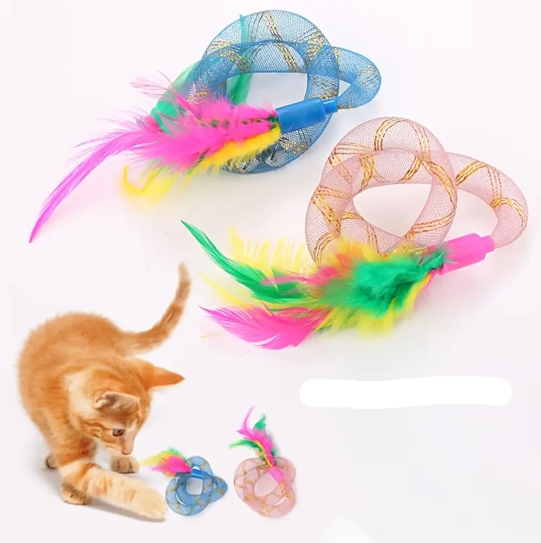 Cat Toy Set - Feather Flyers with Mesh Rings