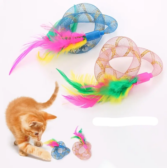 Cat Toy Set - Feather Flyers with Mesh Rings
