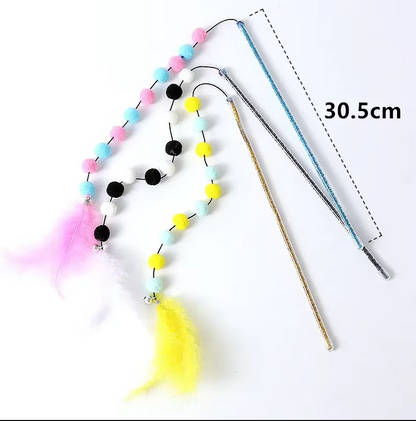 Interactive Cat Fishing Wand with Pom-Pom Feathers – A Fun Game for Curious Cats