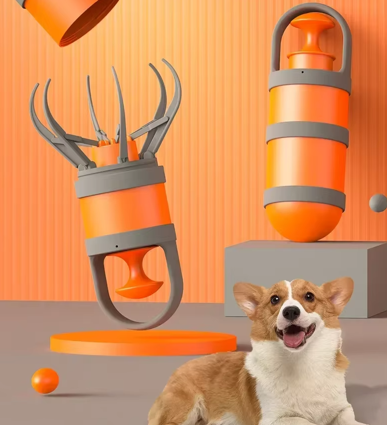 Portable Dog Waste Picker with Bag Holder and One-Button Mechanism