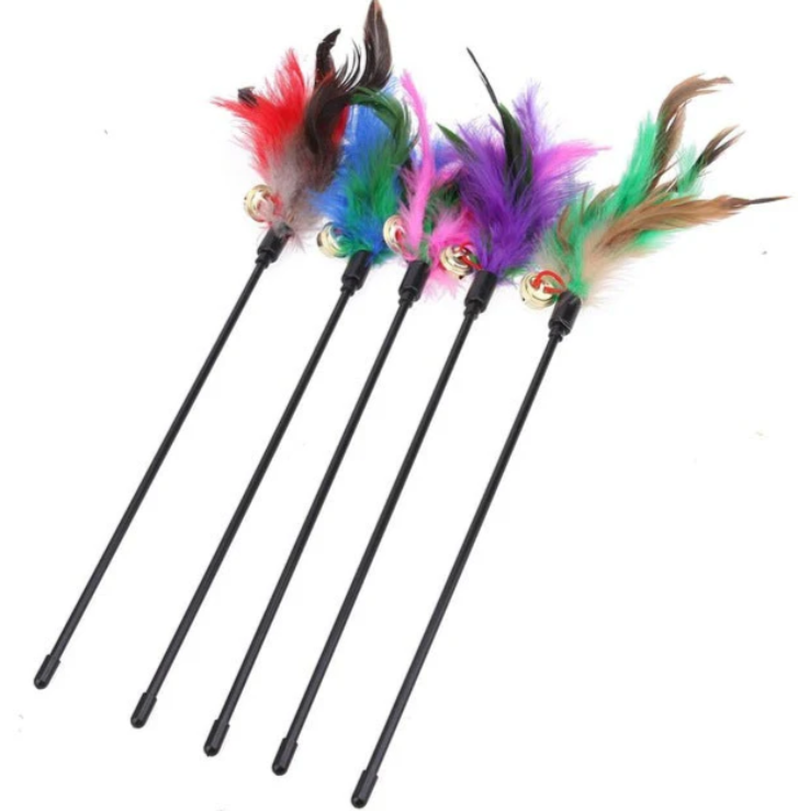 Cat Toy with Coloured Feathers (Set of 5)