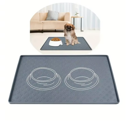Feeding Mat with Stainless Steel Bowls for Pets