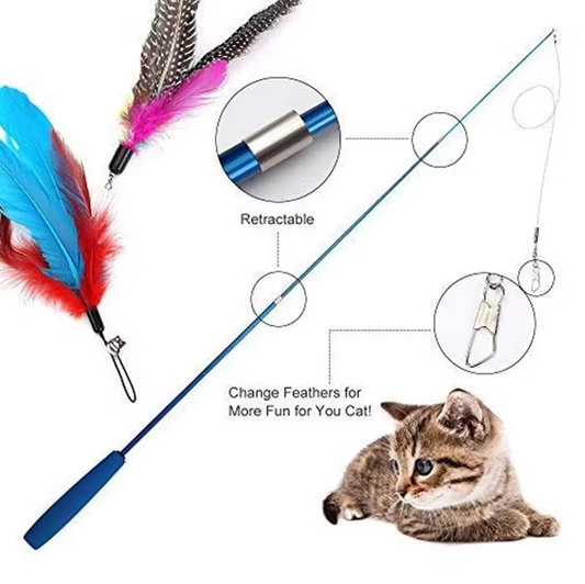 Telescopic Cat Fishing Rod with Feathers – Interactive Toys for Exciting Hunting Adventures