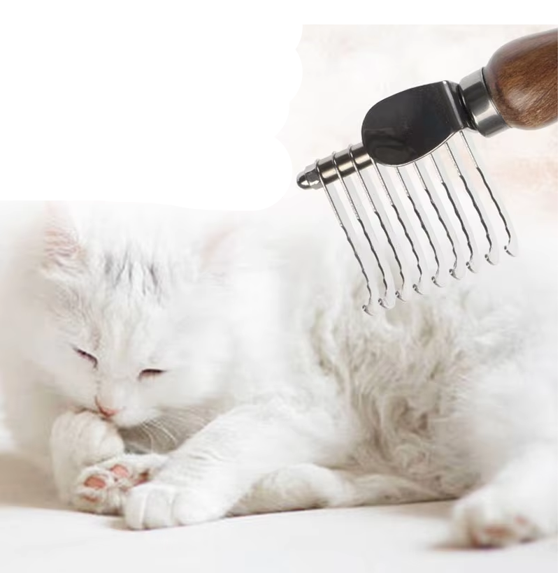 Coat Care Comb - Stainless Steel Teeth with Wooden Handle for Tangle Removal