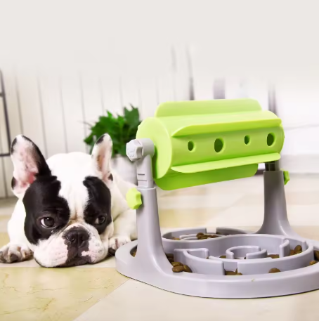 Interactive Dog Food Dispenser with Rotating Function and Non-Slip Bowl