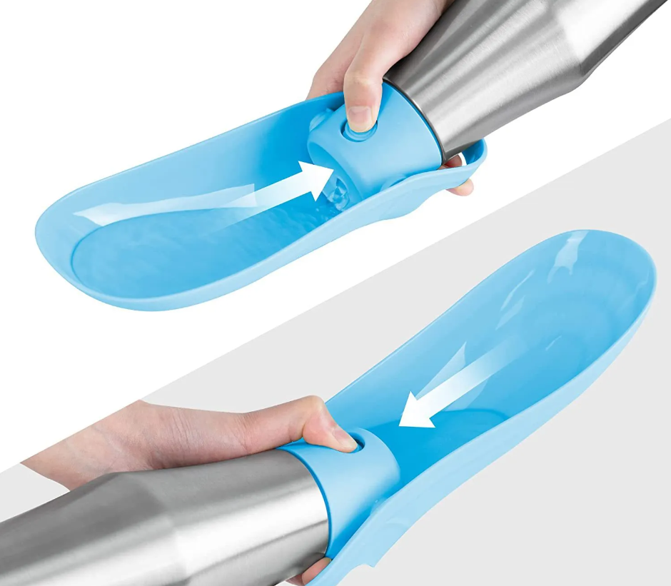 Stainless Steel Dog Water Bottle - Portable Water Dispenser with Collapsible Bowl