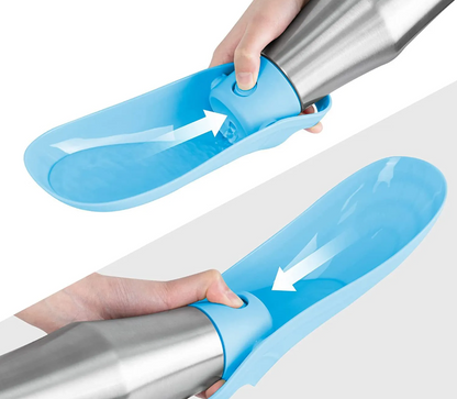 Stainless Steel Dog Water Bottle - Portable Water Dispenser with Collapsible Bowl