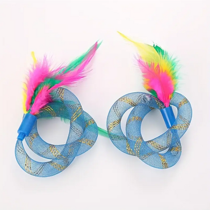 Cat Toy Set - Feather Flyers with Mesh Rings
