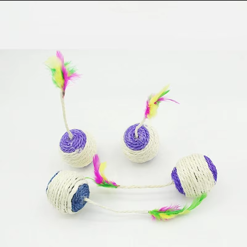 Interactive Cat Ball with Feathers and Sisal Rope
