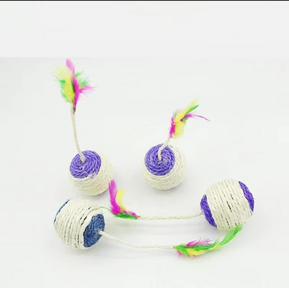 Interactive Cat Ball with Feathers and Sisal Rope