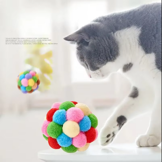 Colorful Pom-Pom Ball for Cats - Soft Interactive Toy for Playful Tigers