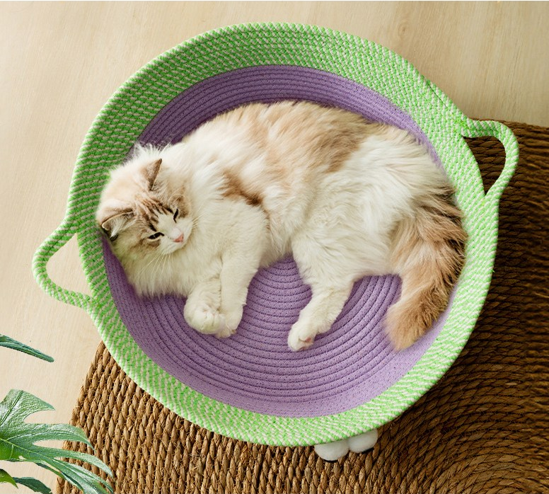 Pretty Handwoven Cotton Rope Cat Bed, Designed in the Shape of an Animal