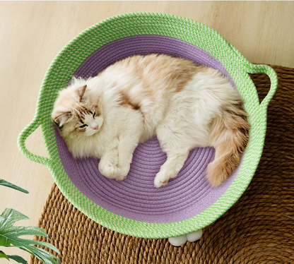 Pretty Handwoven Cotton Rope Cat Bed, Designed in the Shape of an Animal