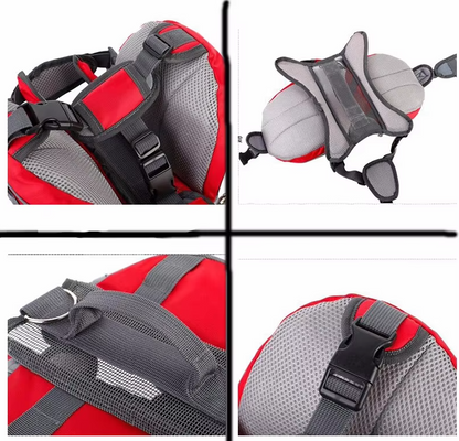 Dog Backpack for Outdoor Activities – Adjustable and Waterproof in Red and Grey